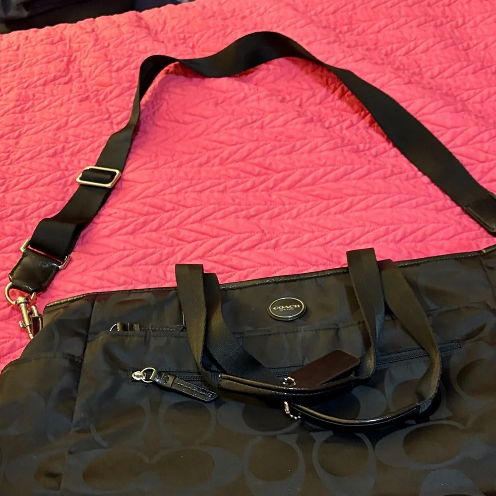 Coach Authenticated Black Signature C Nylon Diaper Bag Tote Large F77577